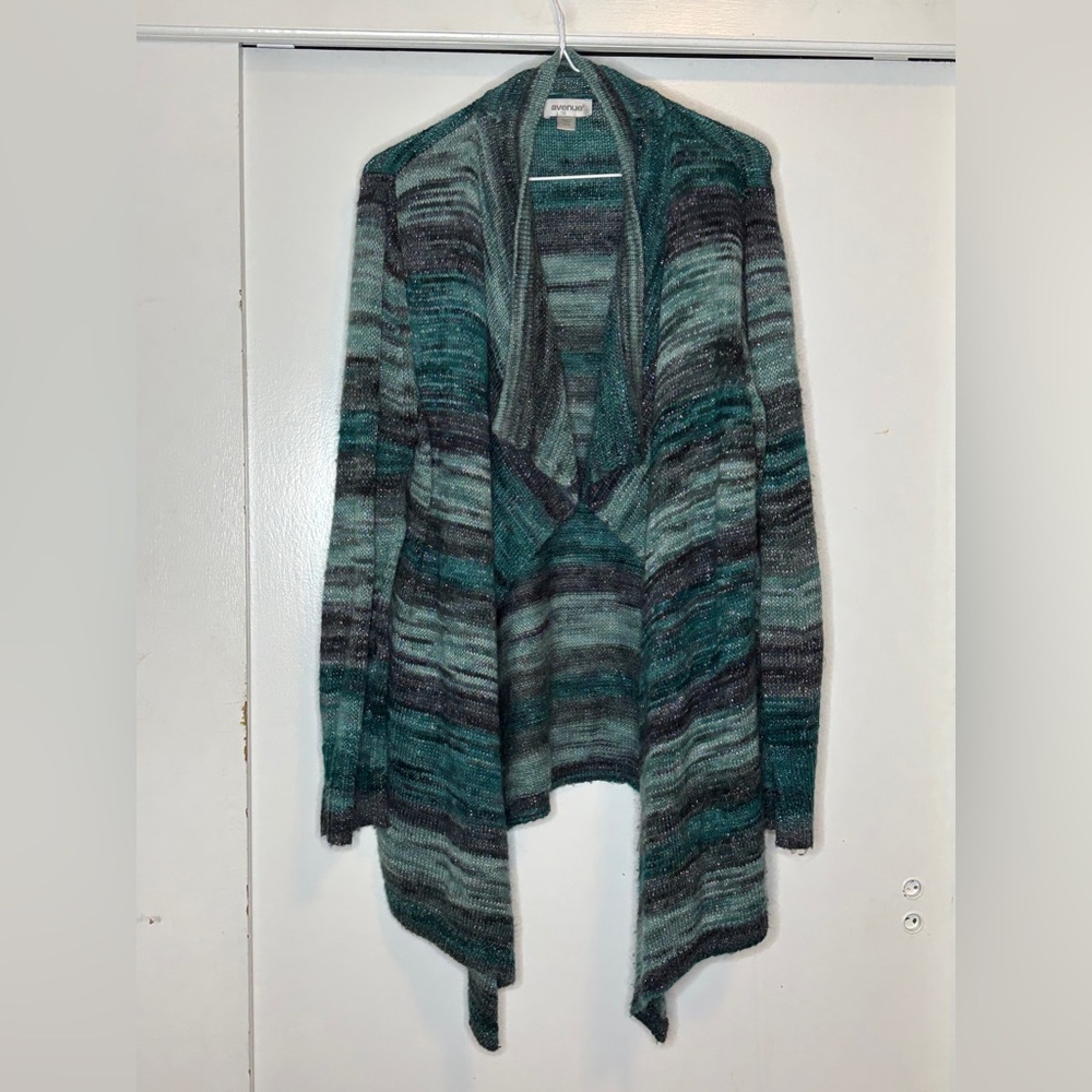 Avenue Teal and Gray Striped Sweater